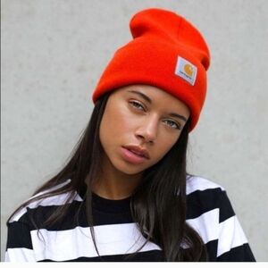 Carhartt Bright Neon Orange Beanie Knit Unisex Cuffed Hat